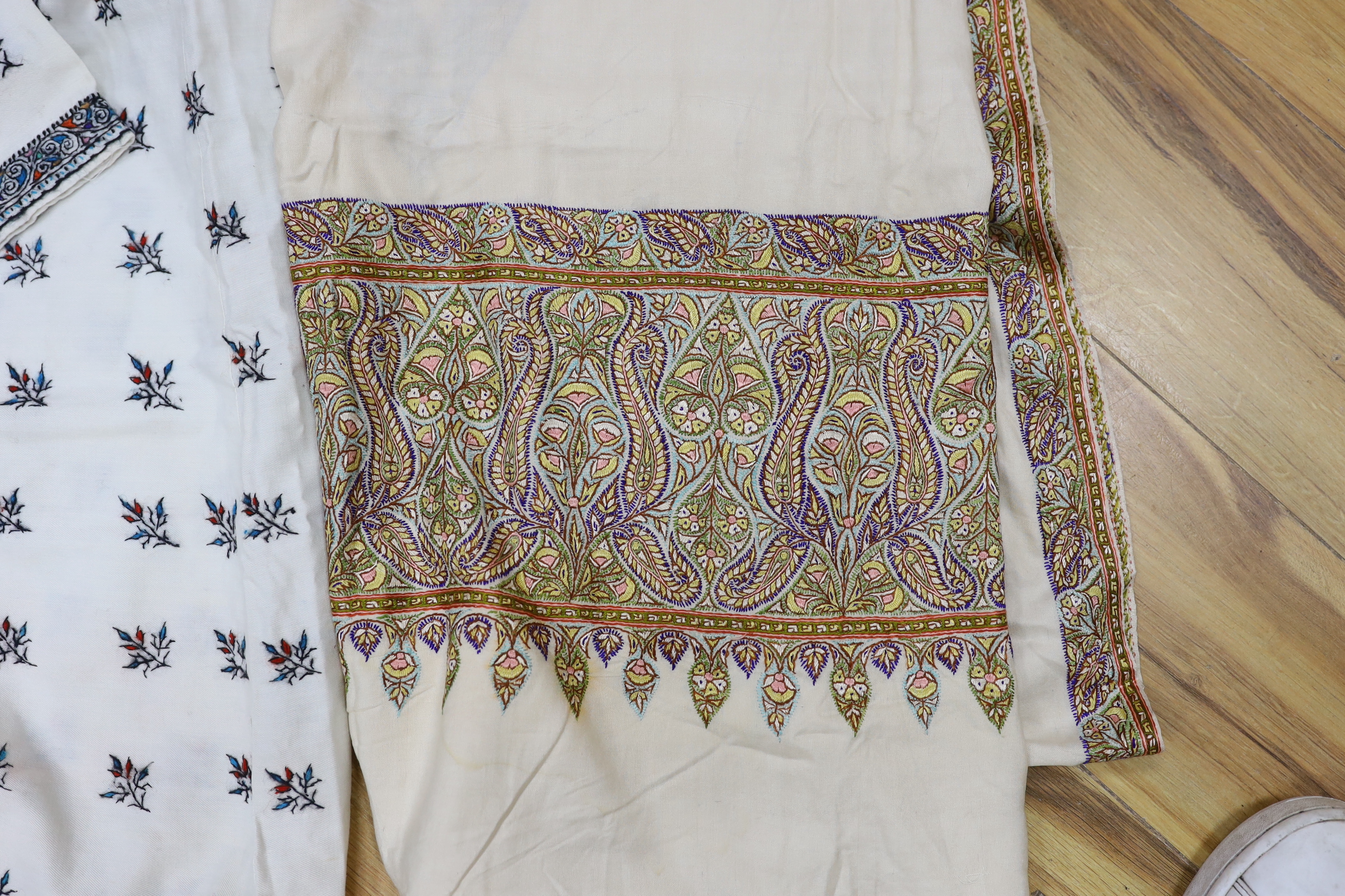 An Indian embroidered sari, similar robe Suzani style embroidered coat